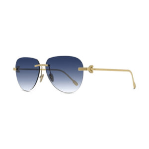 Gold-tone sunglasses with blue gradient lenses and nose pads, shown in profile.