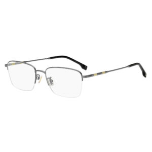 Rectangular metal eyeglasses with clear lenses and adjustable nose pads, black tips on the temples.