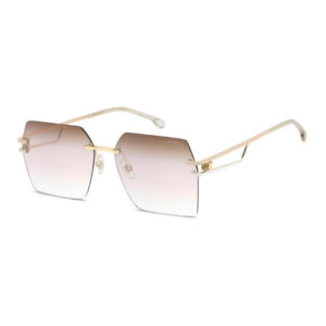 Gold metal-framed square sunglasses with gradient brown lenses, shown on a white background.