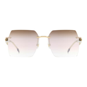 Pair of square, gradient sunglasses with brown-to-clear lenses and gold-tone nose bridge (rimless style). Do not assume rim color beyond what’s shown.