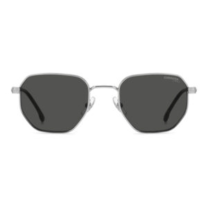 Metal-framed sunglasses with dark rectangular lenses and a Carrera logo on the top-right lens.