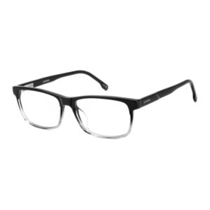 Black rectangular eyeglasses with a silver lower rim and slim temples