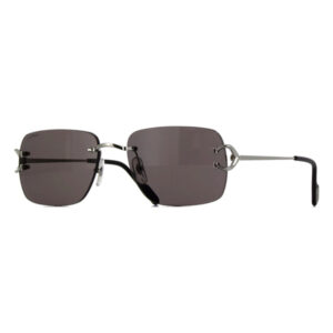 Sunglasses with rectangular dark lenses, a slim metal frame, and adjustable nose pads.