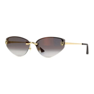 Gold metal-framed sunglasses with gradient lenses from dark brown to clear and slim temples.