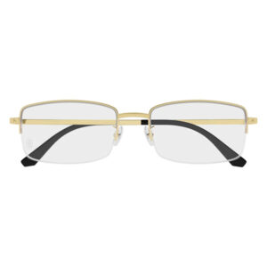 Semi-rimless rectangular eyeglasses with a gold-tone metal frame, grey lenses, and adjustable nose pads.