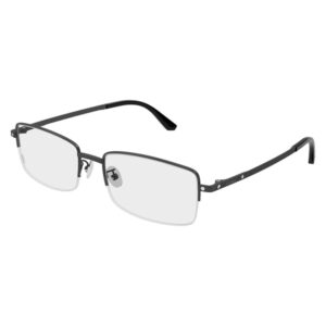 Rectangular metal-frame eyeglasses with adjustable nose pads and black temples.