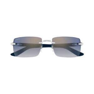 Cartier rimless sunglasses with gradient blue lenses and a slim metal bridge, front view