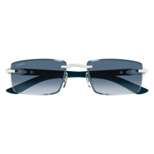 Cartier rimless rectangular sunglasses with blue gradient lenses and a slim silver bridge.