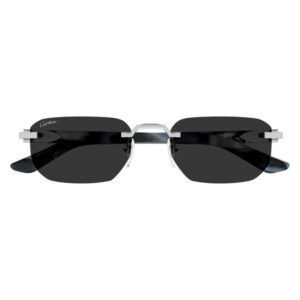Cartier rimless sunglasses with dark lenses and a silver bridge, front view