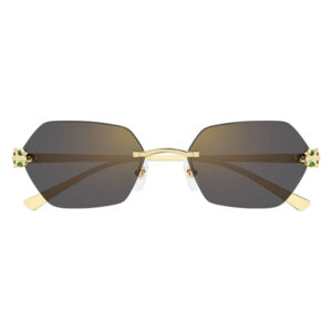Gold-plated sunglasses with square dark lenses and gemstone accents at the temples