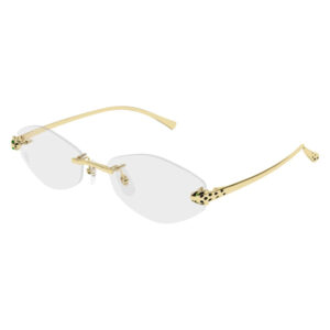 Gold-toned rim sunglasses with oval gray lenses and leopard-print accents on the hinges/ends of the arms.