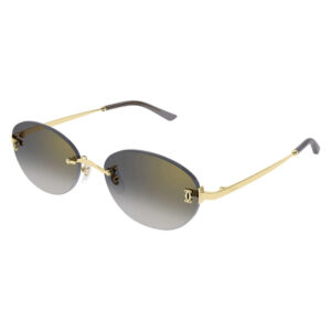 Gold-tone round sunglasses with gradient lenses and nose pads, designer-style.