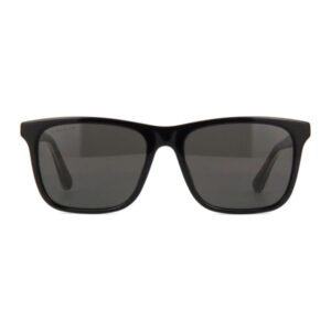 Black rectangular sunglasses with dark lenses on a white background