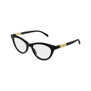 Gucci black cat-eye sunglasses with gold-toned temple accents and brand on the arms.