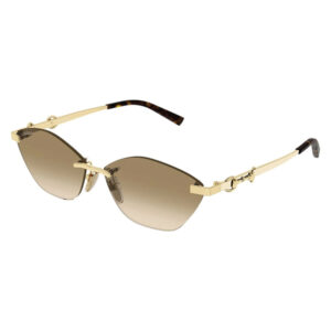 Gold metal sunglasses with gradient brown lenses and tortoiseshell temple tips.