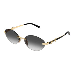 Gold-tone sunglasses with oval gradient lenses and black temple tips, stylish fashion eyewear