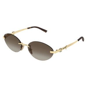 Gold-toned, oval sunglasses with gradient brown lenses and tortoiseshell temple tips.