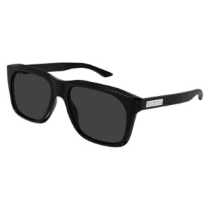 Black Gucci sunglasses with rectangular frames and dark lenses.