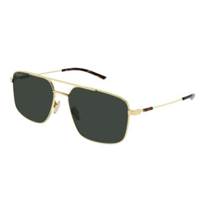 Gucci gold metal aviator sunglasses with dark lenses and a thin frame on white background.