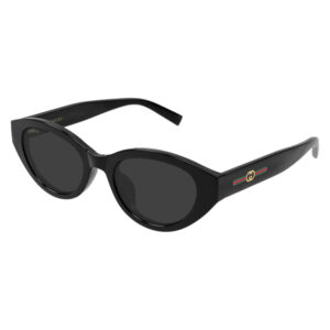 Black Gucci sunglasses with cat-eye frame and logo on the temple arm