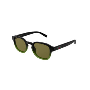 Gucci black sunglasses with olive lenses and a green gradient along the lower rims.