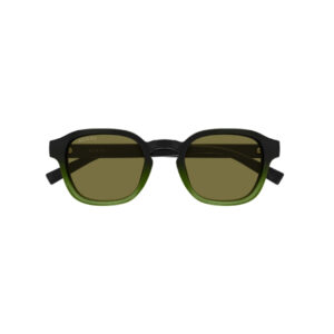 Gucci sunglasses with a black frame and olive-green rims, brown lenses