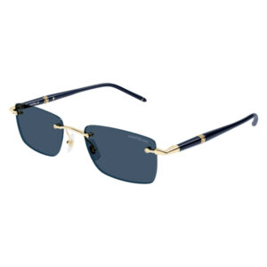 Pair of Montblanc blue-tinted sunglasses with gold accents and blue temples.