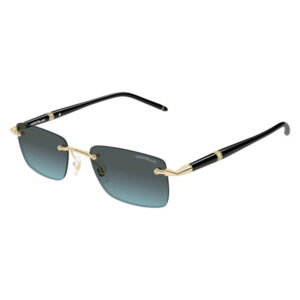 Montblanc sunglasses with gradient blue lenses, gold bridge, and black temples.