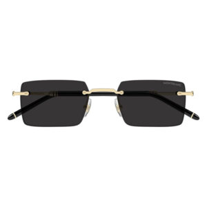 Rectangular black sunglasses with a gold-tone bridge and temples, Montblanc branding visible along the arms