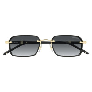 Montblanc sunglasses with black rectangular lenses and gold-tone frame, gradient gray lenses and slim temples.
