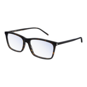 Tortoiseshell rectangular eyeglasses with clear lenses, shown in a side-angle view.