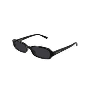 Black Saint Laurent sunglasses with narrow rectangular lenses and slim arms, shown at an angle