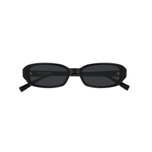 Black rectangular sunglasses with dark lenses and visible Saint Laurent Paris logo on the inner temple guards.