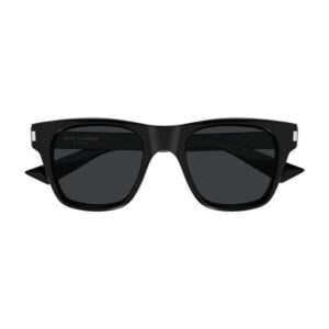 Black Saint Laurent square-frame sunglasses with dark lenses, shown from the front.