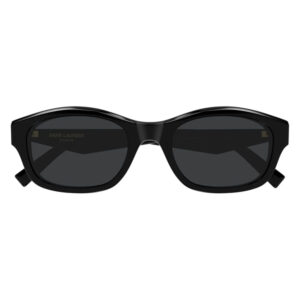 Black Saint Laurent sunglasses with a rectangular, forward-facing frame and dark lenses