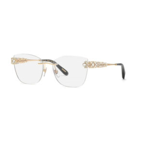 Rimless square sunglasses with silver mirrored lenses and gold-tone embellished temples with crystal accents.