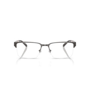 Rectangular eyeglasses with a dark metal frame and clear lenses, shown from the front.