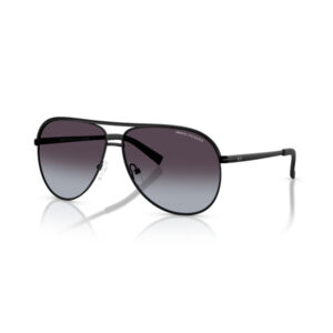 Black aviator sunglasses with a double bridge and gradient purple-to-gray lenses.
