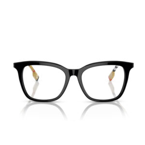 Black plastic eyeglasses with pencils wedged through each lens, resting on a white reflective surface.
