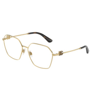 Gold metal rectangular eyeglasses with adjustable nose pads and black temple tips, featuring a DG logo on the temples