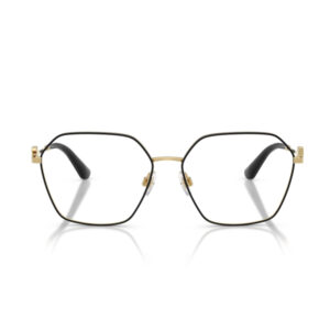 Hexagonal gold-bridge eyeglasses with black rims on a white background, no lenses tint visible.