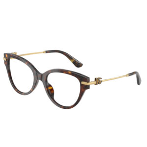 Tortoiseshell cat-eye eyeglasses with gold-tone metal temples and logo detailing at the hinges.