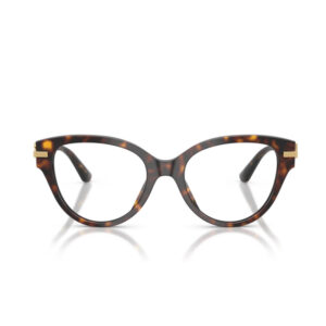 Tortoiseshell cat-eye eyeglasses with gold-accented hinges on a white background.
