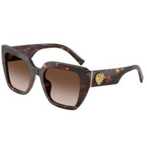 Oversized tortoiseshell sunglasses with gradient brown lenses and a gold crest on the temple.