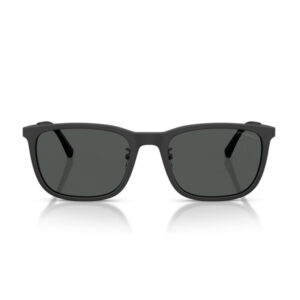 Black rectangular sunglasses with dark gray lenses and a matte frame, shown head-on.