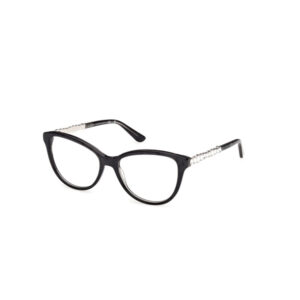 Black rectangular eyeglasses with silver beaded temples on white background