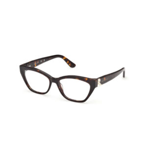 Tortoiseshell eyeglasses with rectangular frames on a white background.