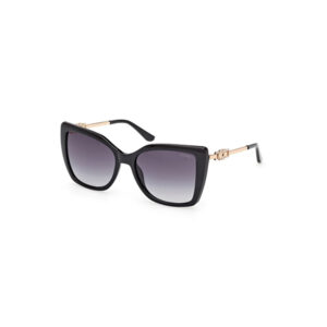 Black oversized cat-eye sunglasses with gradient lenses and gold-tone temples or arms.