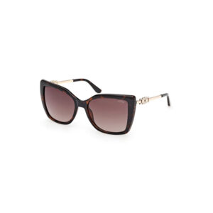 Oversized tortoiseshell sunglasses with gradient brown lenses and gold-toned temples on a white background, product photo