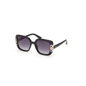 Black oversized square sunglasses with gradient lenses and gold-tone accents on the temples.
